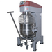 Alpha AVP-60 60 qt commercial planetary stand mixer in grey with red head, shown with wheeled bowl dolly, angled