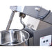 Alpha AVS-10T 10 qt tilting spiral mixer, close-up with the head raised showing the spiral dough hook over the bowl