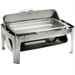 Alpha deluxe full size stainless steel roll top chafing dish with lid rolled open showing food pan, second style