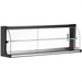 Alpha NAD series wide glass countertop dry display case with black frame, glass shelf and silver base, front angled view