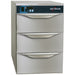 Alto-Shaam 500-3D triple warming drawer, stainless steel cabinet with three stacked drawers, alternate front view
