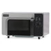 Amana RMS10DSA low volume commercial microwave, 1000W, stainless steel with dial timer control, angled view