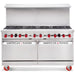American Range AR-10 60-inch ten burner gas range with two ovens, stainless steel with backsplash, front view