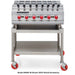 American Range ARKB-36 stainless steel gas kebab broiler shown on optional equipment stand with red casters, front view