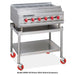 American Range ARKB-60 gas kebab broiler on optional stainless steel stand with undershelf and casters, angled view