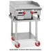 American Range ARMG Series gas manual griddle on optional stainless steel stand with undershelf, angled side view