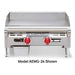 American Range ARTG Series gas thermostatic griddle, stainless steel countertop unit with red knobs, front view