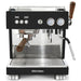 Ascaso BABY-T-PLUS espresso machine in black and stainless steel with wood handles and dual gauges, front view