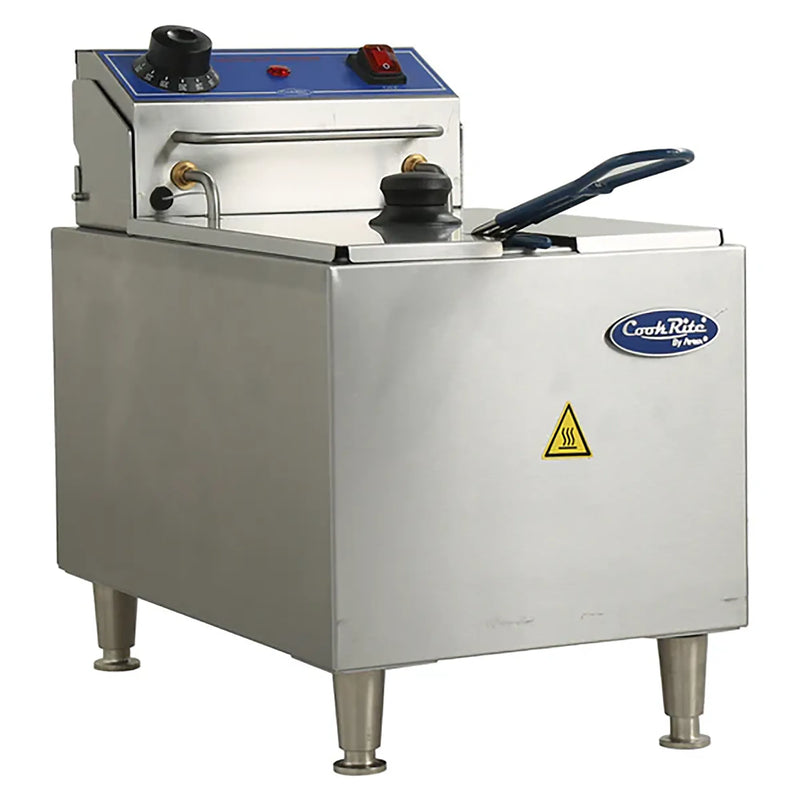 Atosa ACEF-16 electric countertop single well deep fryer, angled view with fry basket and control panel