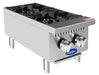 Atosa ACHP-2 two burner gas countertop hot plate, angled right view with heavy-duty cast iron grates