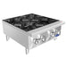 Atosa ACHP-4 four burner gas countertop hot plate, angled left view of the stainless steel body and grates