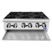 Atosa ACHP-6 36-inch six burner gas countertop hot plate, front view with the crumb tray pulled out