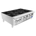 Atosa ACHP-6 six burner gas countertop hot plate, angled left view of the stainless steel body and grates