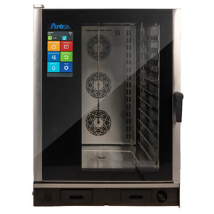 Atosa AEC-1021E electric combi oven with digital touchscreen controls, front view, fits 10 full size sheet pans