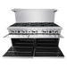 Atosa AGR-10B 60-inch 10 burner gas range with both oven doors open showing the oven racks inside