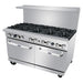 Atosa AGR-10B 60-inch 10 burner commercial gas range, angled view of the stainless steel front and backsplash