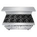Atosa AGR-10B 10 burner commercial gas range, top view of the cast iron grates over all ten open burners
