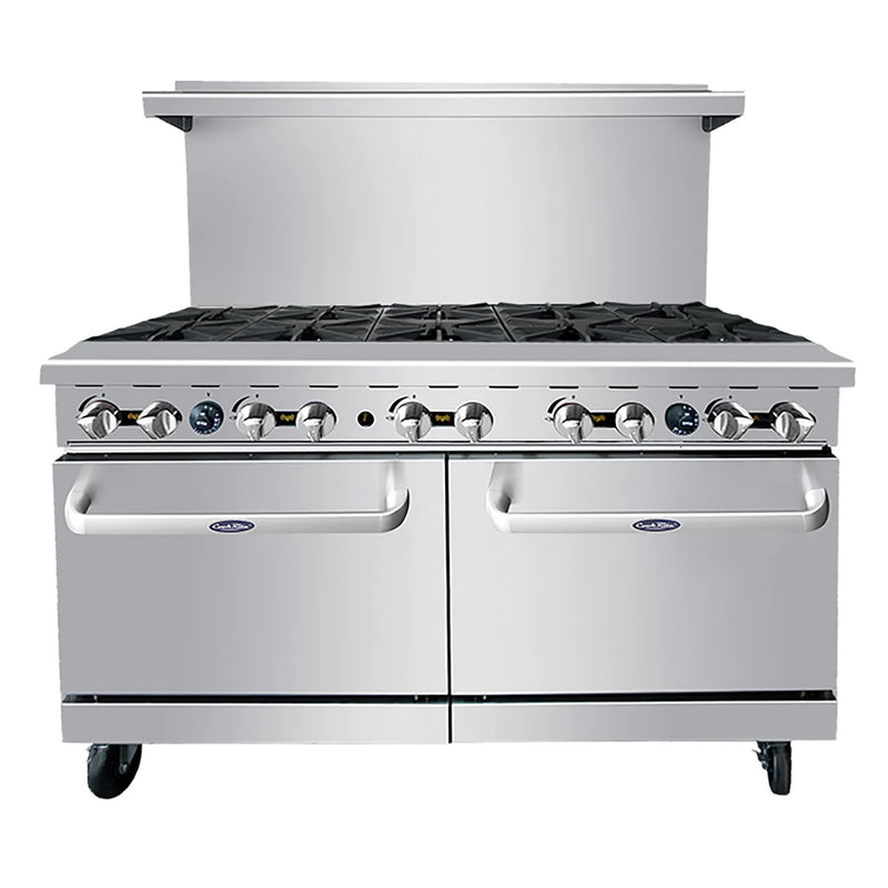 Atosa AGR-10B 60-inch natural gas or propane 10 burner range with two standard ovens, front view