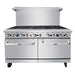 Atosa AGR-10B 60-inch natural gas or propane 10 burner range with two standard ovens, front view