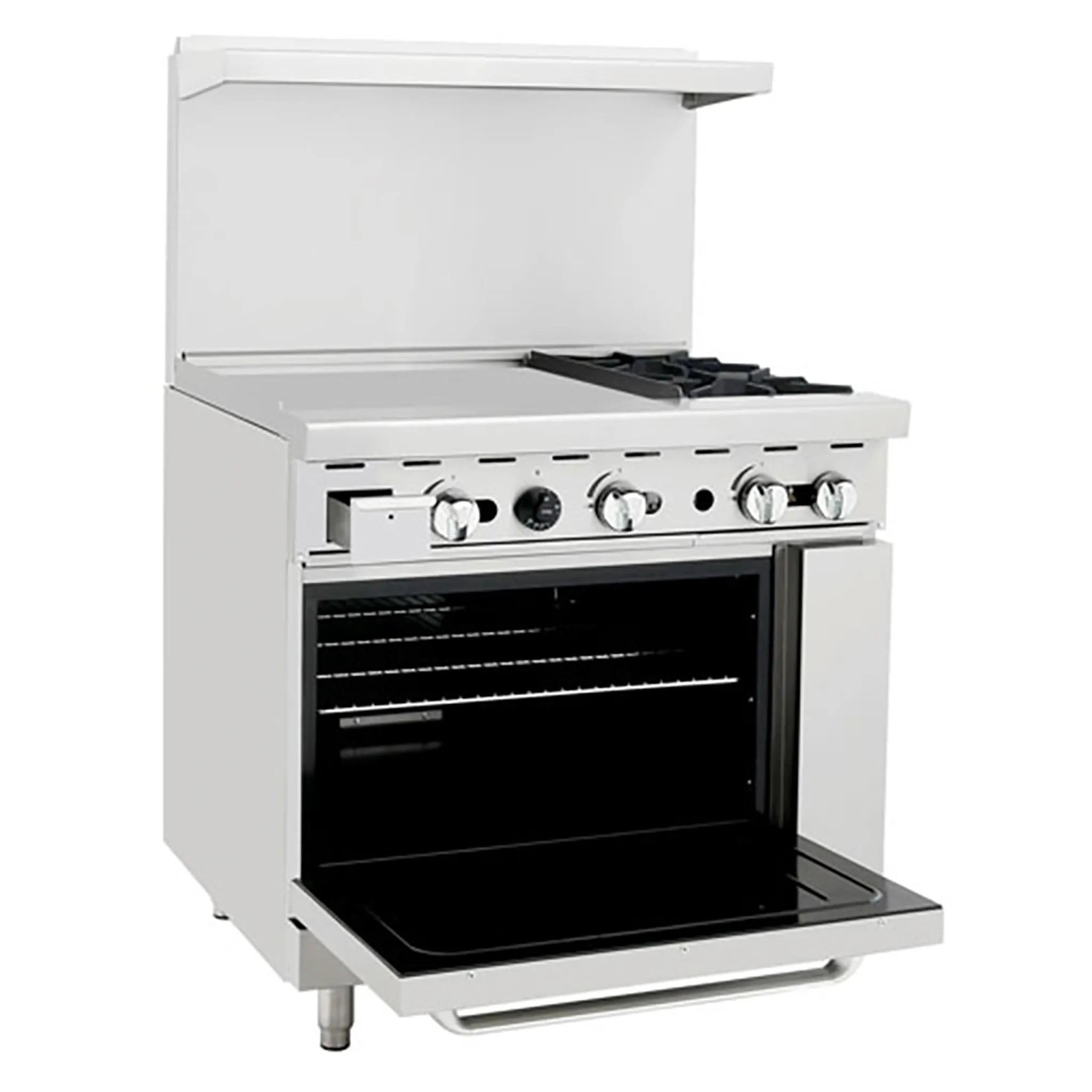 Atosa AGR-2B24GL Natural Gas/Propane 36" Stove Top Range - 24" Griddle (Left) & 2 Burners (Right)-Phoenix Food Equipment