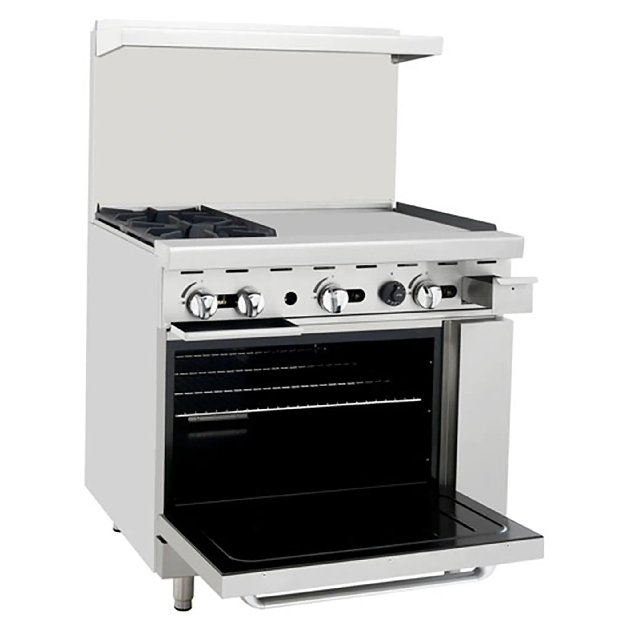 Atosa AGR-2B24GR Natural Gas/Propane 36" Stove Top Range - 2 Burners (Left) & 24" Griddle (Right)-Phoenix Food Equipment