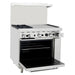 Atosa AGR-2B24GR 36-inch burner and griddle gas range with the oven door open showing the oven rack