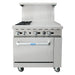 Atosa AGR-2B24GR 36-inch gas range with two open burners and a 24-inch griddle on the right, front view
