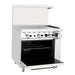 Atosa AGR-36G 36-inch commercial gas range with the oven door open showing the oven rack inside