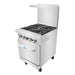 Atosa AGR-4B 24-inch four burner gas range, angled left view of the stainless steel body and backsplash