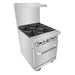 Atosa AGR-4B 24-inch four burner gas range, angled right view with cast iron grates and backsplash