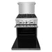 Atosa AGR-4B 24-inch four burner gas range with the oven door open showing the oven rack inside