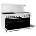Atosa AGR-4B36GR 60-inch gas range with both oven doors open showing the oven racks inside
