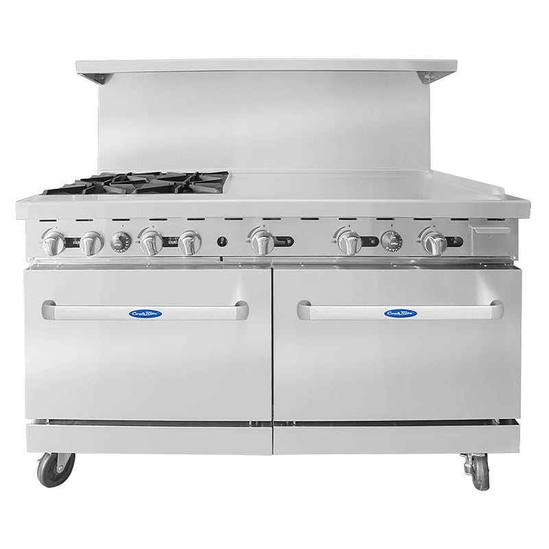 Atosa AGR-4B36GR 60-inch gas range with four burners and a 36-inch griddle on the right, front view