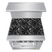 Atosa AGR-6B six burner commercial gas range, top view of the cast iron grates over the open burners