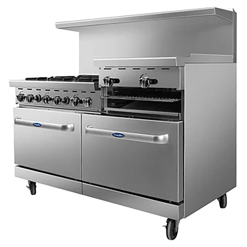 Atosa AGR-6B24RGB Natural Gas/Propane 60" Stove Top Range - 6 Burners & 24" Raised Griddle with Broiler-Phoenix Food Equipment