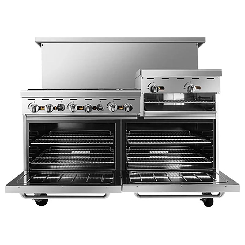 Atosa AGR-6B24RGB Natural Gas/Propane 60" Stove Top Range - 6 Burners & 24" Raised Griddle with Broiler-Phoenix Food Equipment