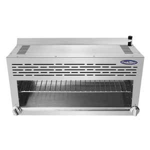 Atosa ATCM-36 36-inch natural gas or propane cheese melter, front view of the stainless steel body