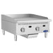 Atosa ATG-2424 24-inch countertop gas griddle, angled right view with the grease trough and splash guard