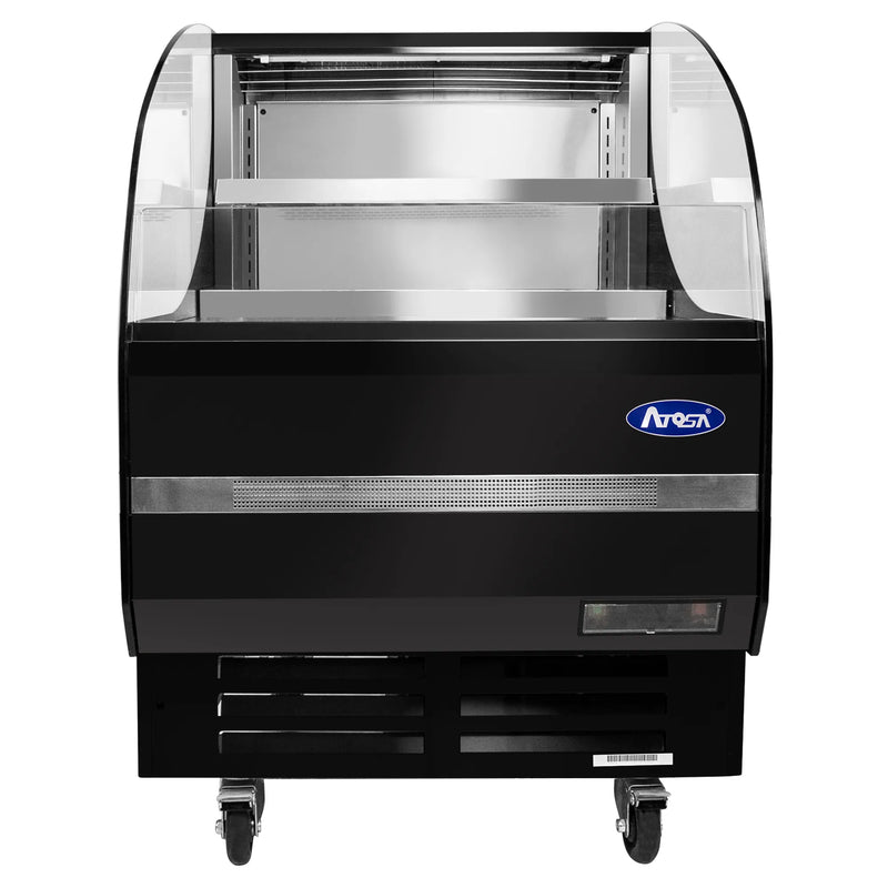 Atosa ATHOM-28 28-inch black horizontal open air refrigerated grab-and-go merchandiser on casters