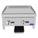 Atosa ATMG-24 24-inch manual gas griddle, front view with the stainless steel grease drawer pulled out