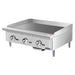 Atosa ATMG-36 36-inch manual countertop gas griddle, angled view showing the front grease drawer