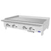 Atosa ATMG-48 48-inch manual countertop gas griddle in stainless steel with splash guards, angled left view