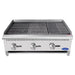 Atosa ATRC/ATCB-36 36-inch heavy duty gas charbroiler with cast iron grates and three control knobs, front view
