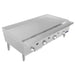 Atosa ATTG-48 48-inch thermostatic countertop gas griddle in stainless steel with splash guards, angled right view