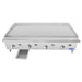 Atosa ATTG-48 48-inch thermostatic gas griddle, angled view with the stainless steel grease drawer pulled out