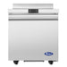 Atosa AUF27SD 27-inch freezer work table with a swing door and a rear backsplash, front view