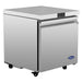 Atosa AUF27SD 27-inch single door stainless steel freezer work table with flat top on casters, angled view