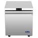 Atosa AUF27SD 27-inch stainless steel freezer work table with a swing door and no backsplash, front view
