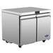 Atosa AUF36SD 36-inch double door stainless steel freezer work table with flat top on casters, angled view