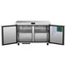 Atosa AUF60SD 60-inch undercounter freezer work table with both doors open showing the interior wire shelves